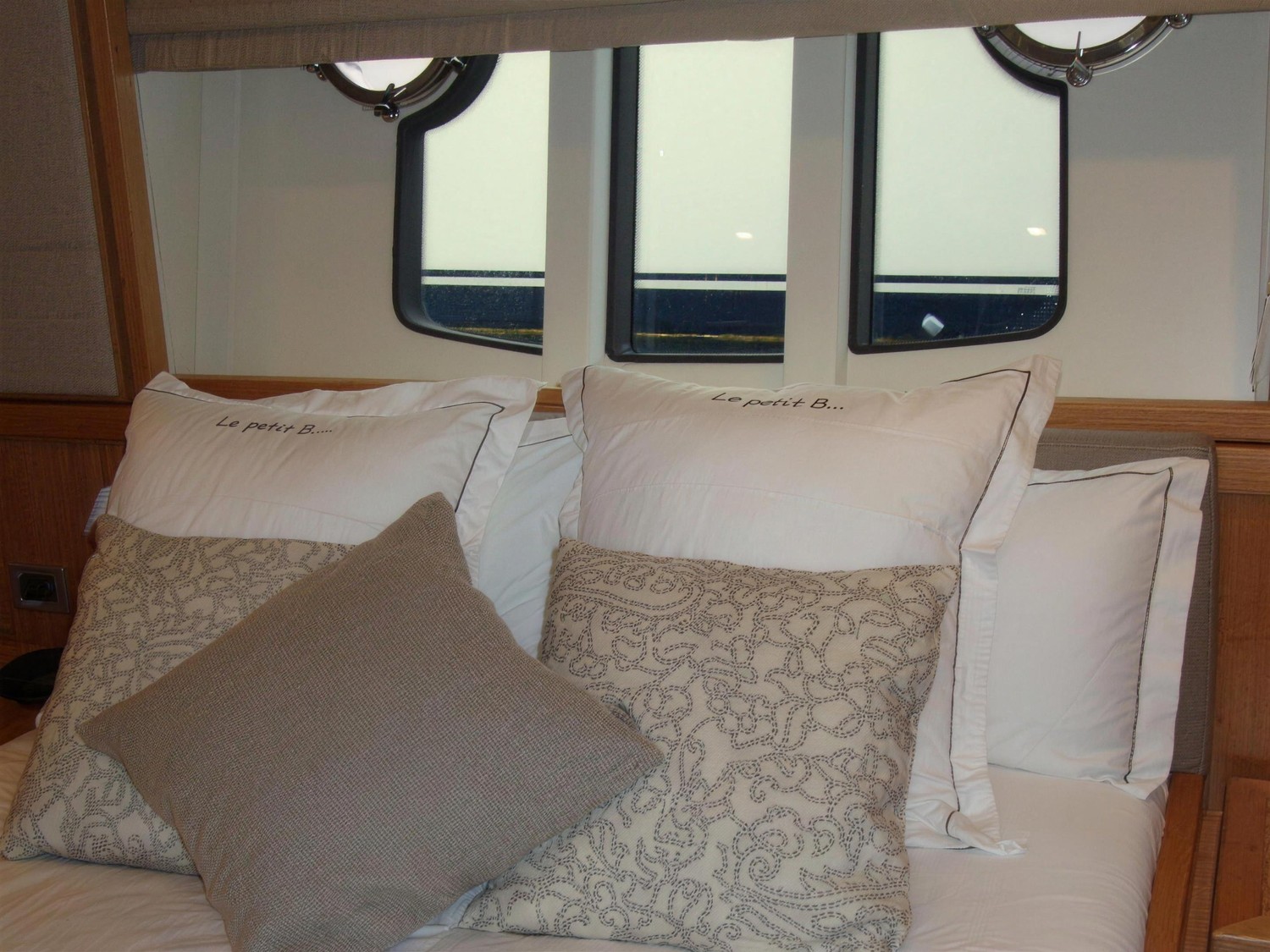 Personalised pillow shams in a yacht cabin